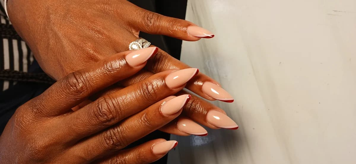 Acrylic full set coffin shape with nail art detail at Glit Nails Accra