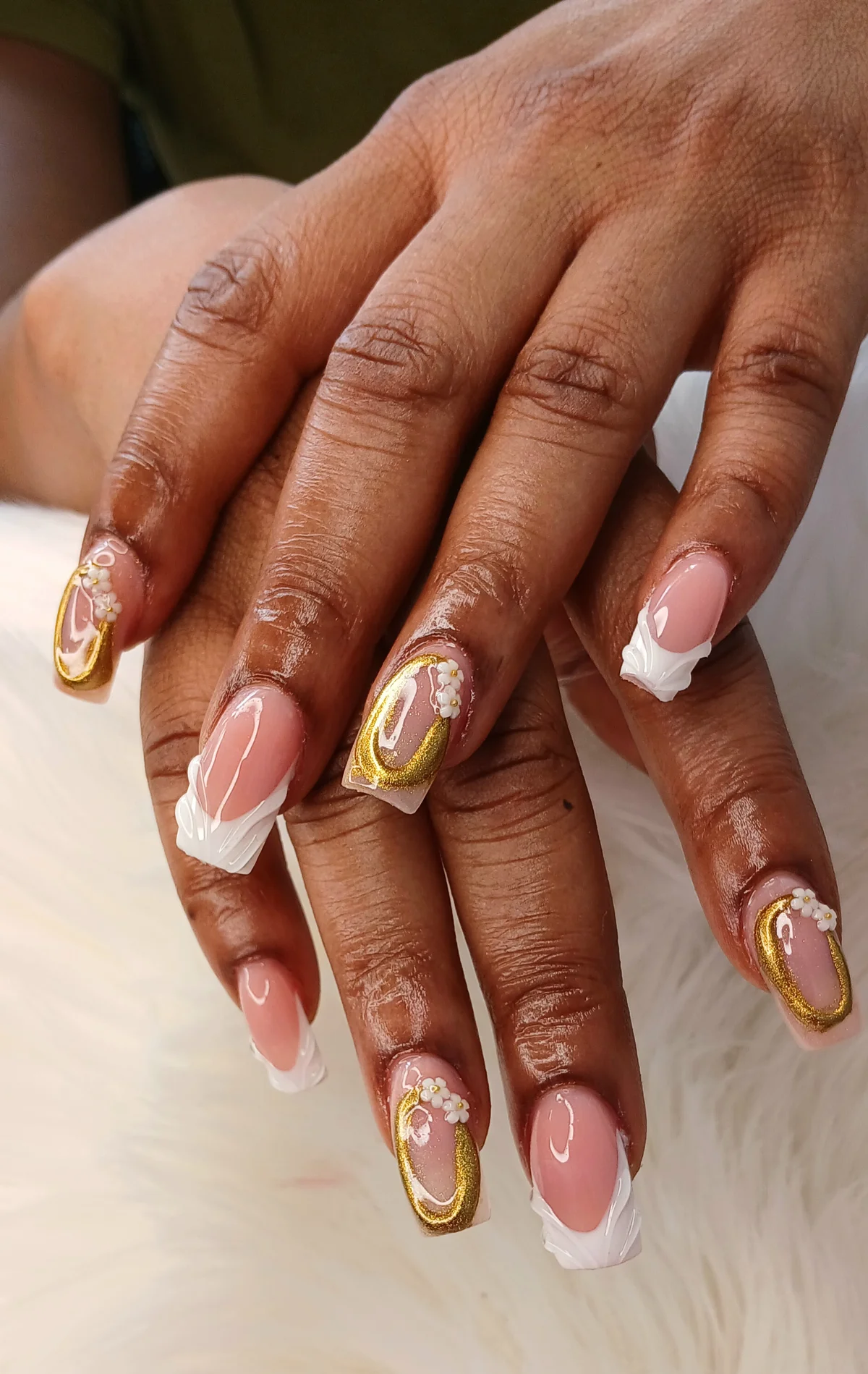 Acrylic full set with nude ombre design at Glit Nails Osu Accra