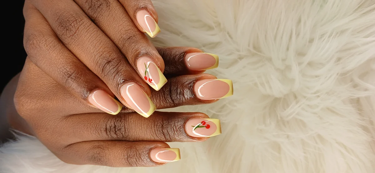 Acrylic full set with cat eye gel design at Glit Nails Osu Accra